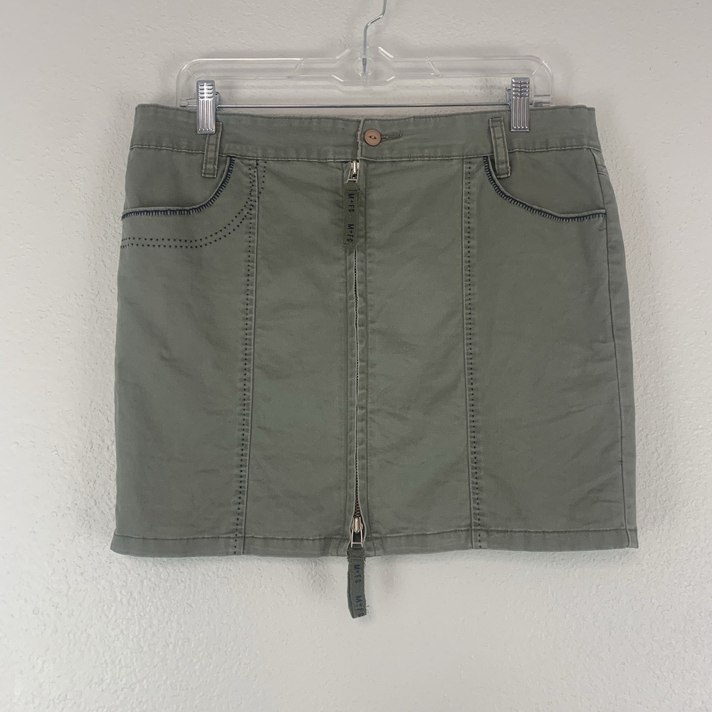Marithe Francois Gribaud Skirt Womens 30 Mini Y2K Embroidered Utility Zip‎ Front